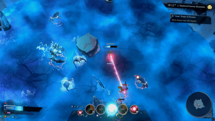 Yubar player in battle with frost spiders