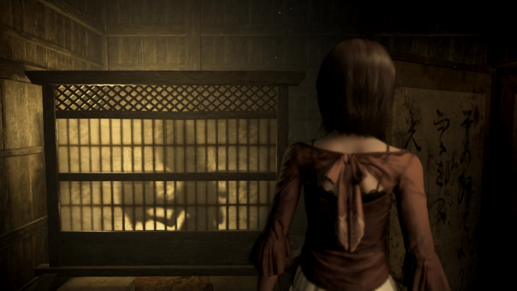 Mayu Behind Screen With Doll Head