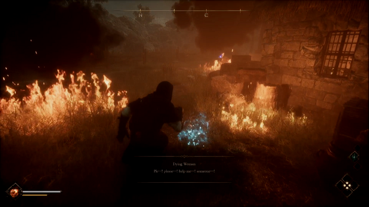 the relic first guardian hero crawling through a burning field